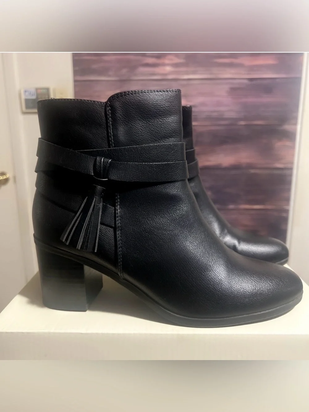 Style & Co. Black Tassel Strap Block Heel Ankle Boots